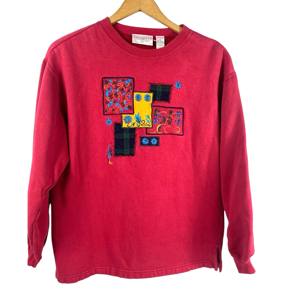 Vintage Sweatshirt Size S Patchwork Floral Cabincore Cottagecore Quilt Squares